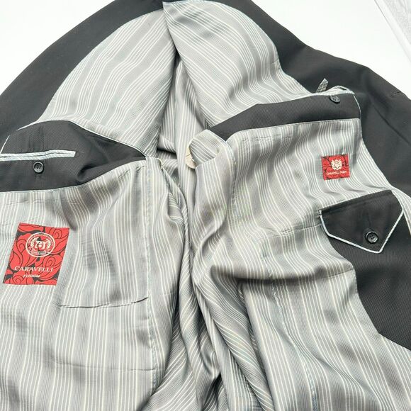 CARAVELLI Men's 2 Piece Black Formal‎ Suit Set Jacket 58 Long Pants 54" Waist - Picture 4 of 16